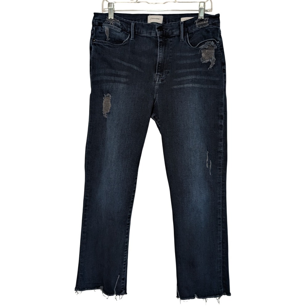 FRAME Le High‎ Straight Jeans LHSTRA219 Seaway Rips Dark Wash Women's 33